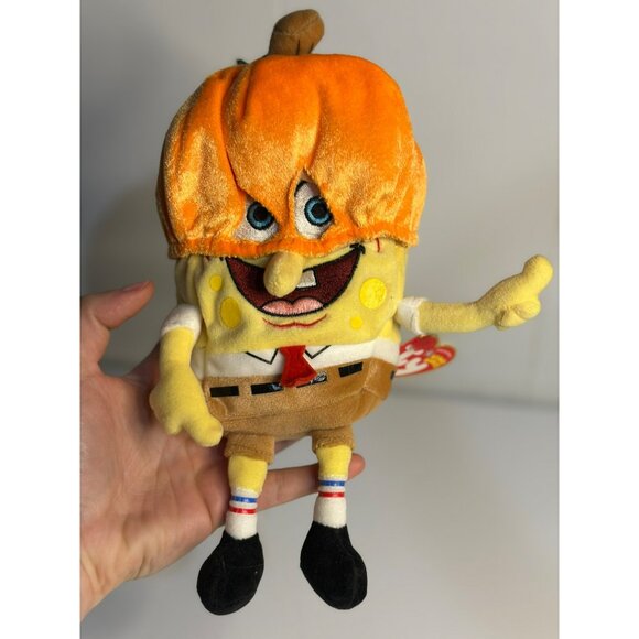 VTG TY Beanie Babies SpongeBob Pumpkinmask 8.5" Beanbag Plush - 2004 Halloween - Picture 1 of 6
